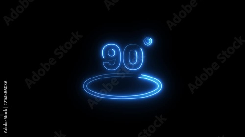 Neon 90 degree angle symbol glowing on dark background for geometric and math visuals.