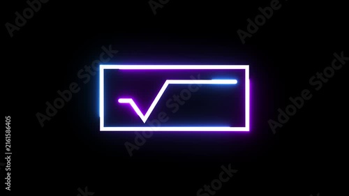 Square root math symbol neon light glowing on black background for digital education design.