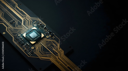 advanced semiconductor microchip on circuit board for computing and electronic technology