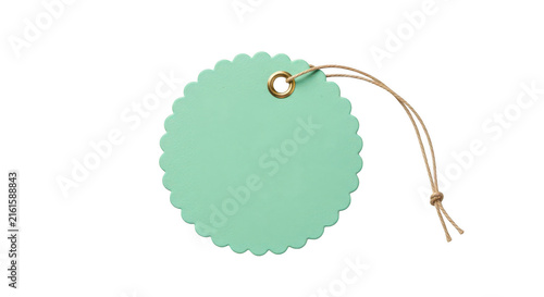 Round light green paper gift tag with string