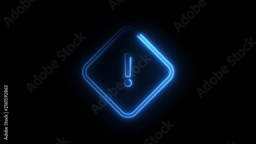 Neon blue warning sign with glowing light effect forming an exclamation mark icon on black.