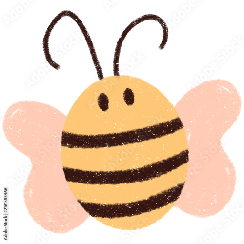Cute cartoon bumblebee with pink wings isolated on white background, Friendly hand-drawn bee illustration for children's designs and cheerful branding