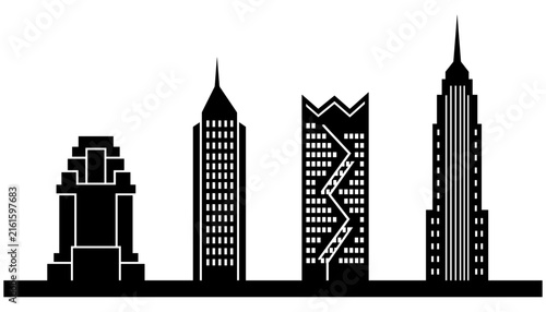 Canvas Print Modern urban cityscape silhouette featuring prominent architectural skyscraper i