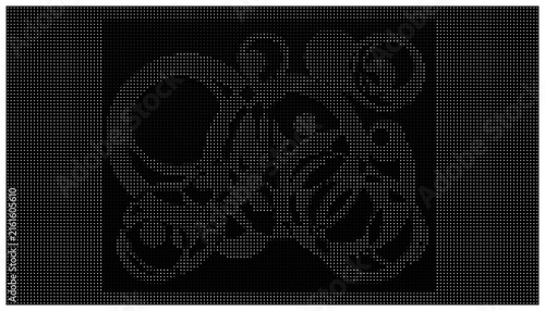 Abstract circular halftone pattern on black background.