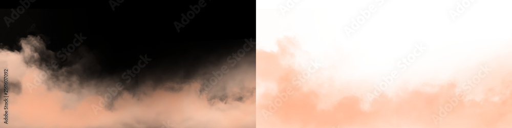Fototapeta premium Soft peach colored smoke or clouds on black and transparent background