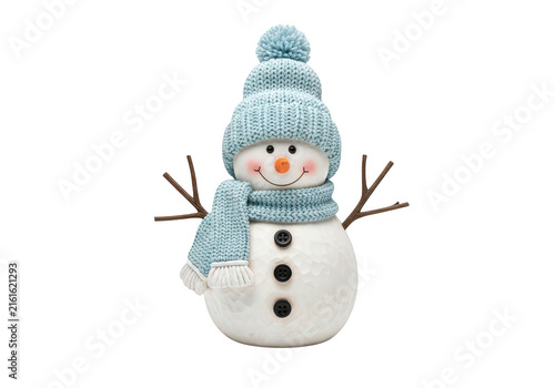Adorable knitted snowman figurine isolated on transparent background