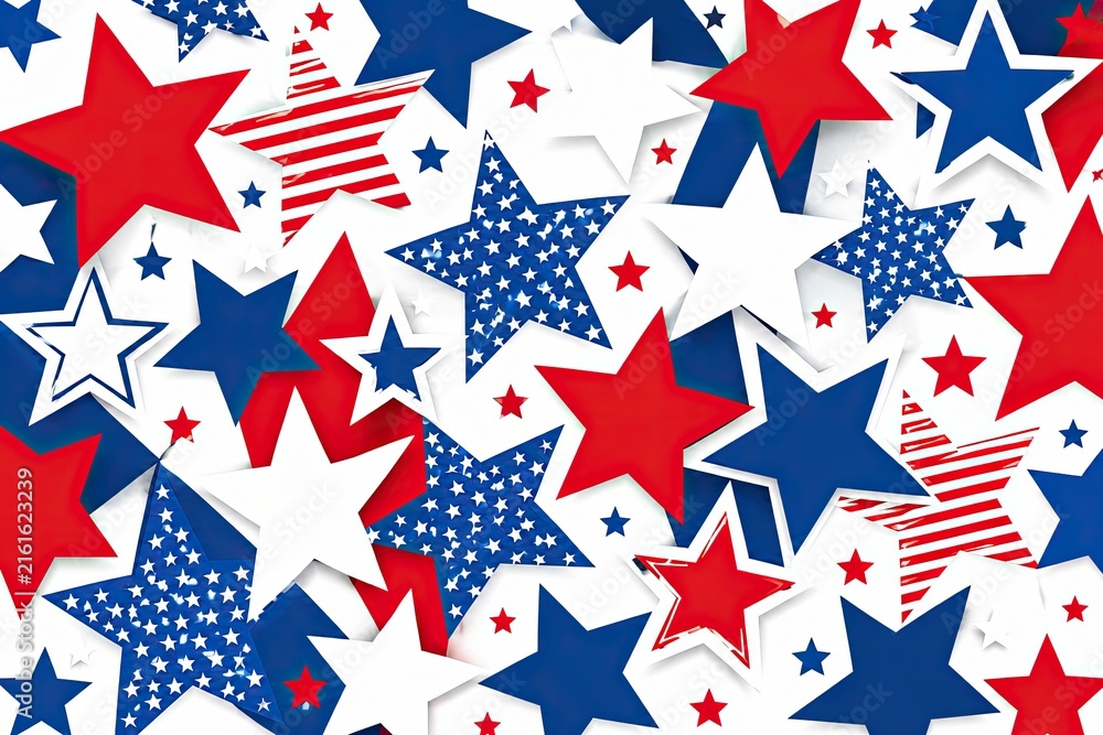 Obraz premium Red blue and white stars pattern for celebration and holiday design