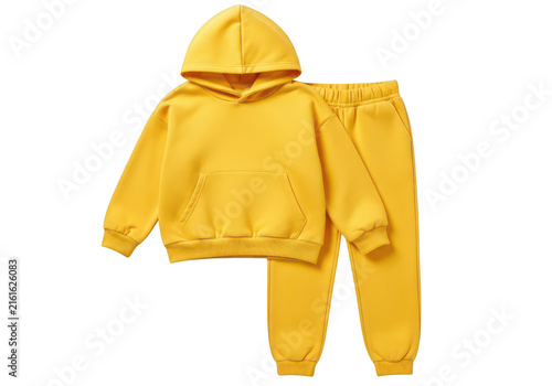 Yellow baby raincoat and pants set isolated on transparent background