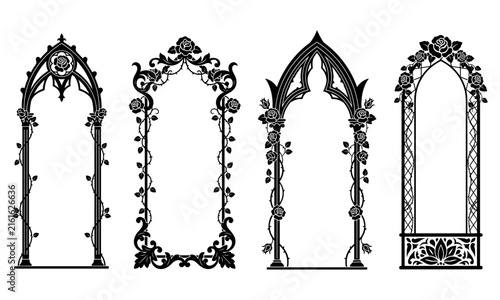 Elegant floral borders featuring dark gothic architecture