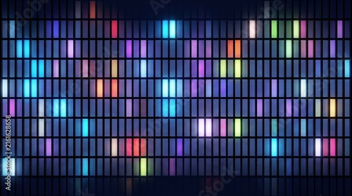 Vibrant LED light wall with colorful vertical neon glow in dark studio backdrop