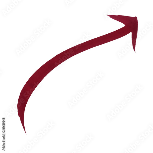 A simple dark red hand drawn curved arrow pointing up and to the right for business website design elements