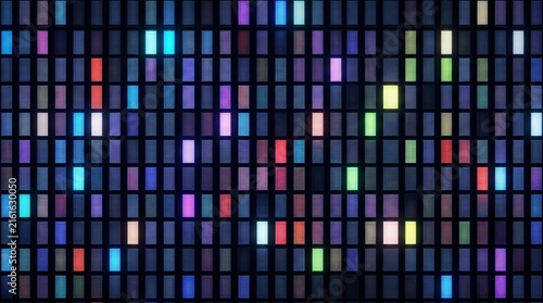 Vibrant LED light grid display with colorful glowing panels in futuristic digital backdrop