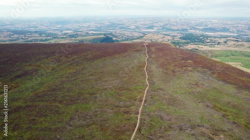 Aerial view of Black Mountain, famous hiking location in Abergavenny, South Wales of UK.