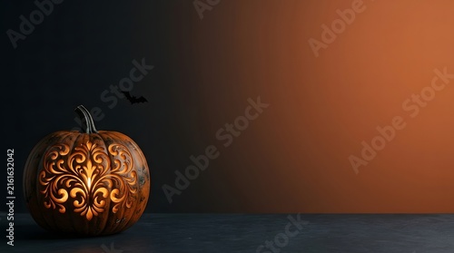 Illuminated carved pumpkin glows warmly during a dark autumn evening celebration
