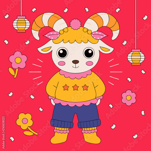 Adorable Goat Zodiac Character for Chinese New Year Greeting Card
