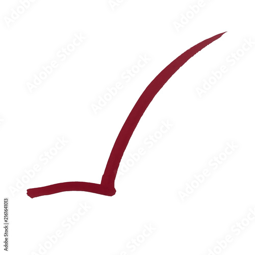 A single dark red check mark symbol drawn by hand with a simple brush stroke for business and success design