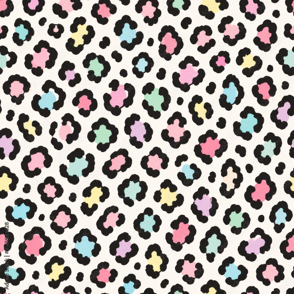Seamless pattern with colorful pastel leopard animal print spots