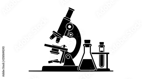 Bild auf Leinwand Microscope flask and test tube silhouette against a white background