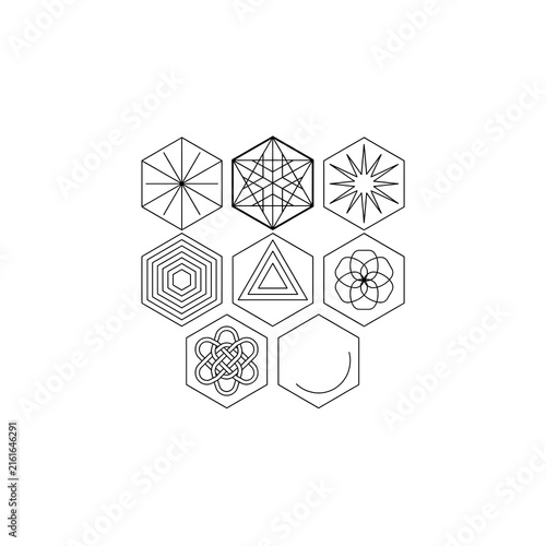 Sacred geometry symbols collection hexagon frame high resolution picture