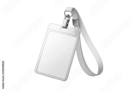 Blank id badge holder with white lanyard isolated on transparent background