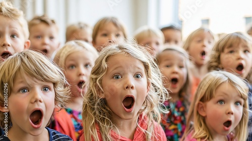 Excited children with wide open mouths expressing pure joy and wonder