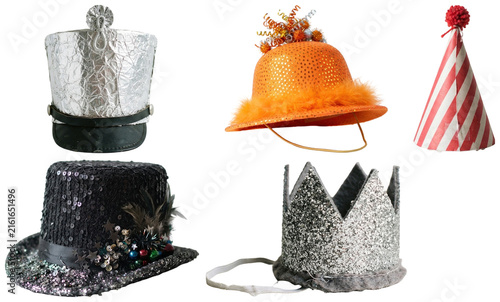 Fotografía A festive collection of novelty hats and crowns for New Year celebrations and countdown parties