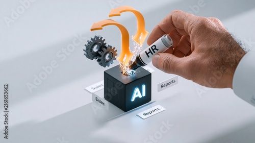 Human hand uses digital marker for artificial intelligence management cube system
