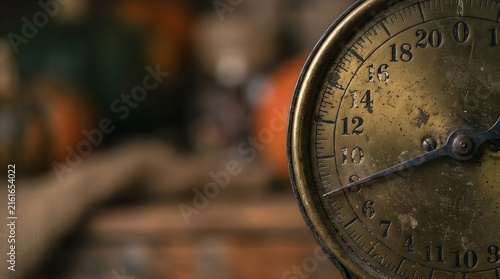 Spring scale dial measuring pumpkin in production area bright studio