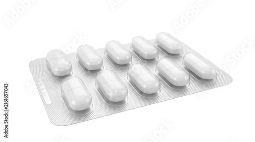 Fotografie White oval pills in silver blister pack for pharmaceutical and medical treatment