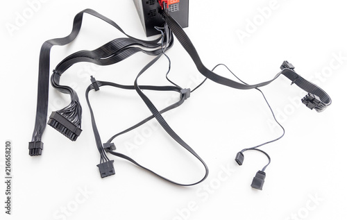 Black Modular Computer Power Supply Unit Cables and Connectors