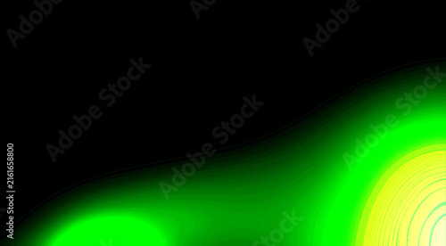 Foto Dark background with bright green and yellow glowing light radiating from corner