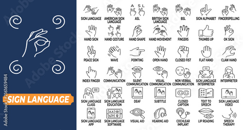 Sign language icon vector. Communication for deaf and hard of hearing people.