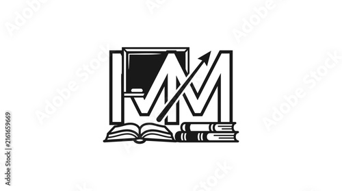 Academic letter M logo with books and rising arrow.