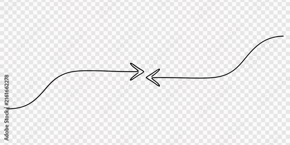 Obraz premium Two hand drawn arrows pointing at each other on a simple sketch line