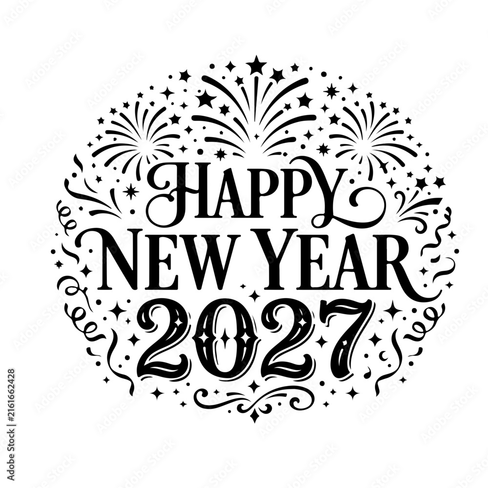 Fototapeta premium Happy new year 2027 black silhouette design