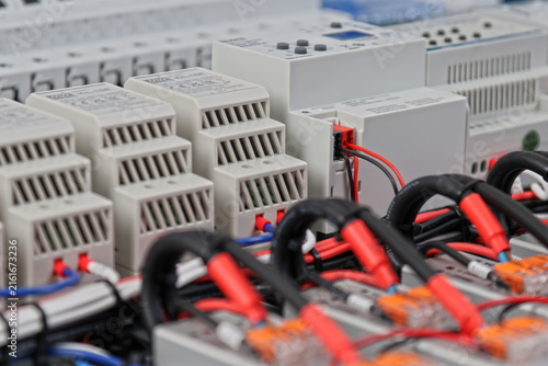 Connect electrical modules using electrical insulated wiring wires in the electrical control panel. 