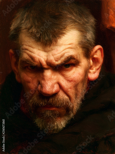 Russian Realism oil painting portrait of an intense revolutionary with a piercing gaze