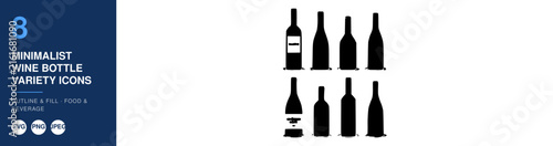 Wine Bottle Variety Icons, Minimalist Design, Beverage Illustration, Food and Drink Concept, Outline Icons, Svg Graphics