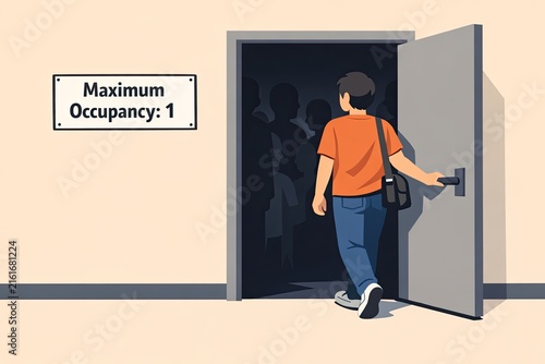 A person standing in front of an open door, possibly entering or exiting a space
