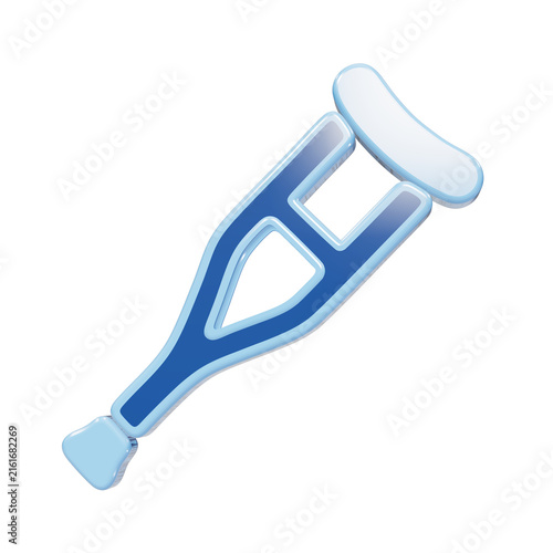 Foto Blue 3D glossy medical crutch icon angled diagonally with white handle and tip o