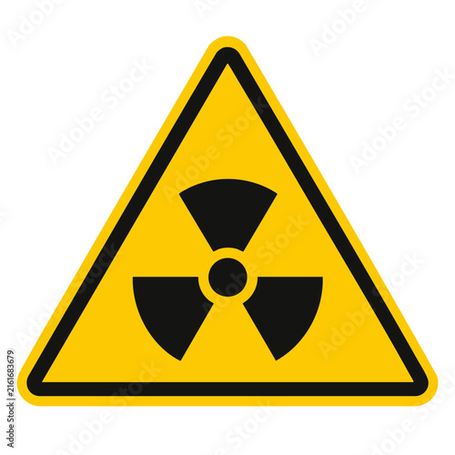 Obraz na plátně Vector illustration of a yellow triangular radiation warning sign with a black t
