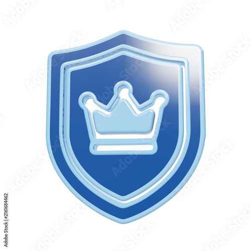 Fotografía Glossy 3D blue shield icon with central crown symbol rendered in light blue on t