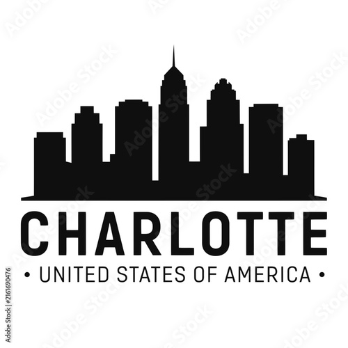 Charlotte skyline silhouette with city name on transparent background