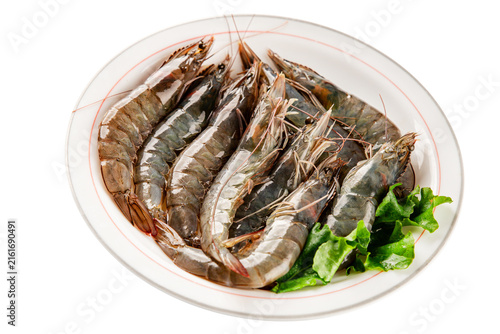 Canvas Print Raw prawns crustacean large shrimp (gambas) fresh seafood pescetarian diet food