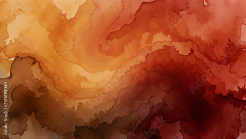 Abstract artistic background with warm orange and deep red watercolor wash texture.