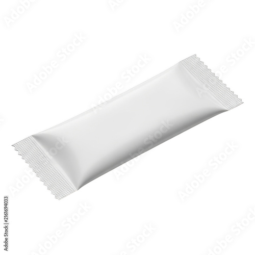 Blank white food stick packet mockup for snacks isolated on transparent background