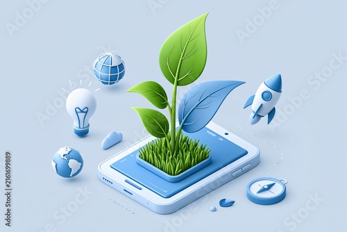Green technology smartphone eco friendly concept rendering illustration