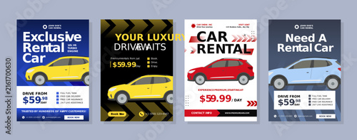 Flat Car Rental Promotional Social Media Flyer Template Set