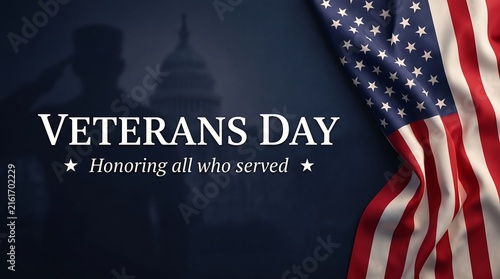 Veterans day background with american flag and soldier silhouette honoring those who served