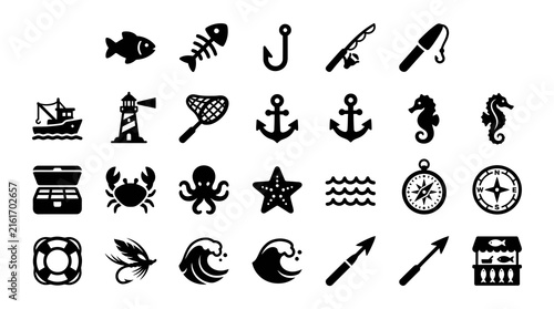 Nautical Icons Silhouette Flat Design for Marine Themed Projects